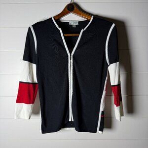 Austin Reed Zip Front Cardigan Jacket Sz Medium Red, Black & White